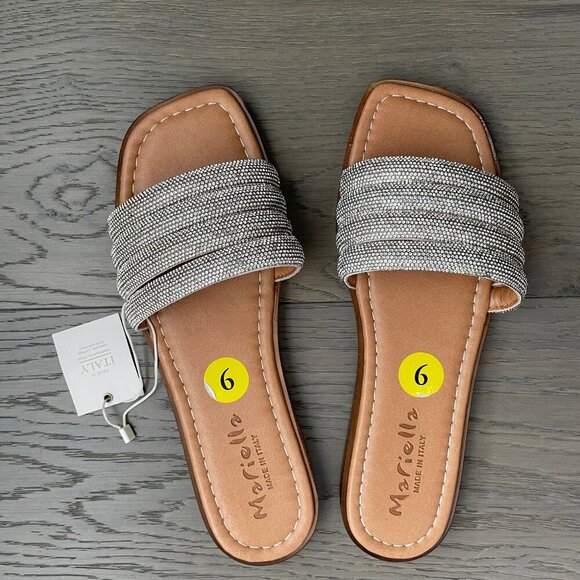 Mariella Slip On Leather & Manmade 4 Strap Sandals Bronze & Brown Sz 9 NWT - Picture 1 of 11